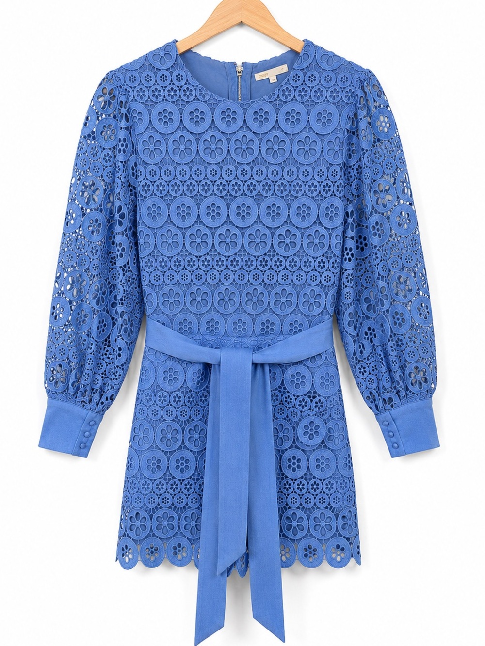 Maje Sky Blue Floral Guipure Lace Romper EU 36 US 4 | Belted Long Sleeve